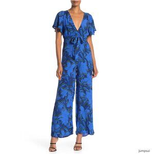 4SI3NNA Marie Floral Print Jumpsuit‎ Blue XS
